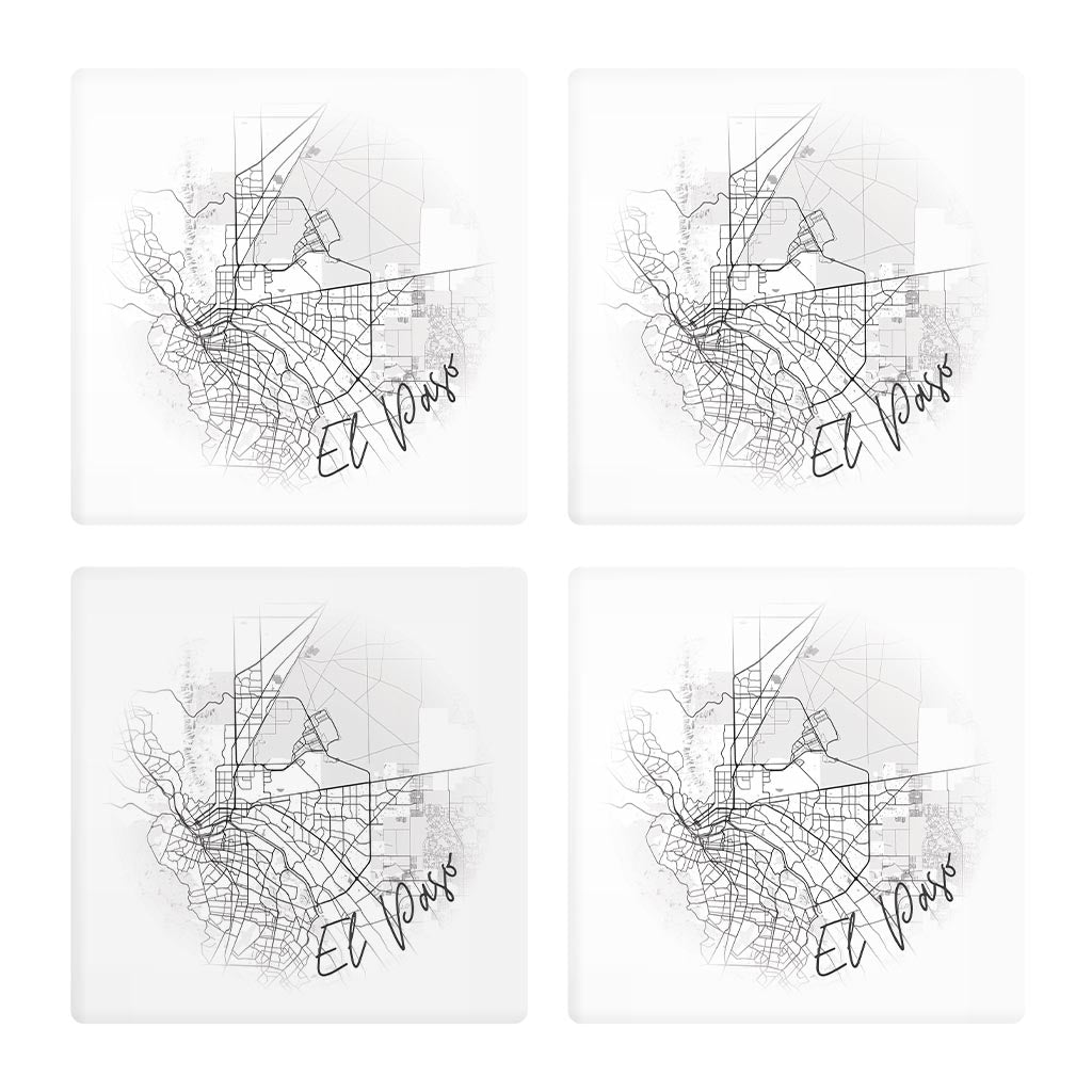 Minimalistic B&W Texas El Paso Circle Map| Absorbent Coasters | Set of 4 | Min 2