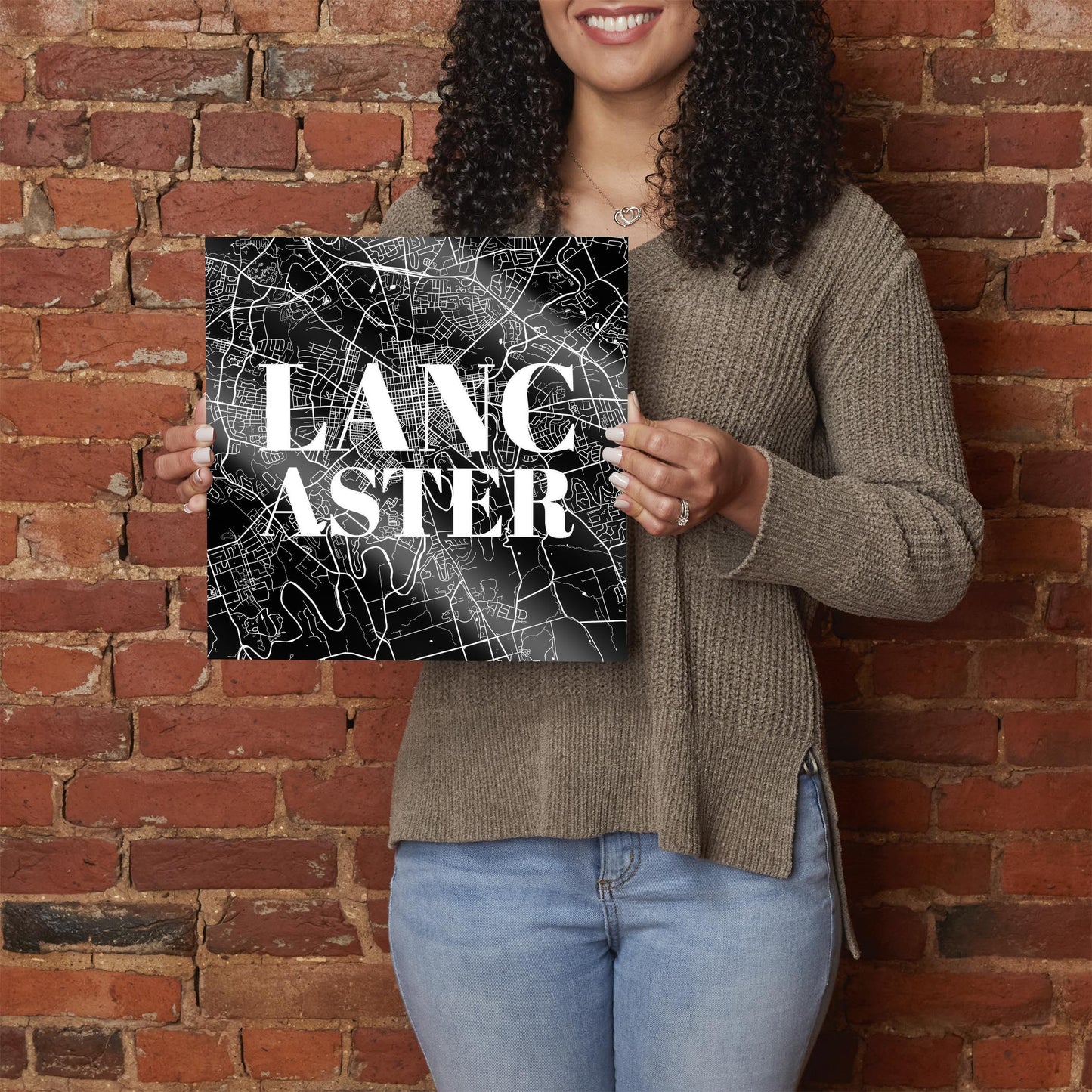 Minimalistic B&W Pennsylvania Lancaster Map | Hi-Def Glass Art | Eaches | Min 1