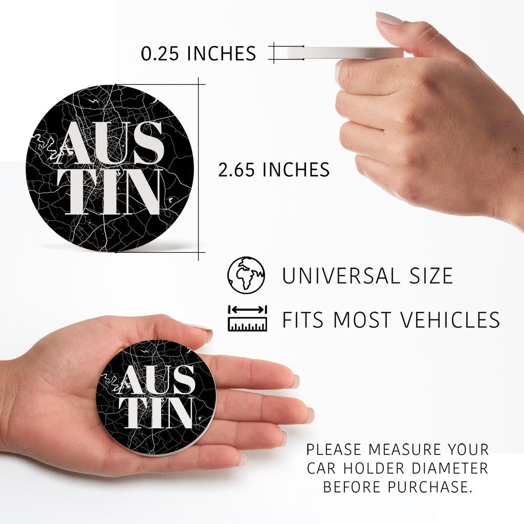 Modern Black Austin Map | Absorbent Car Coasters | Set of 2 | Min 4