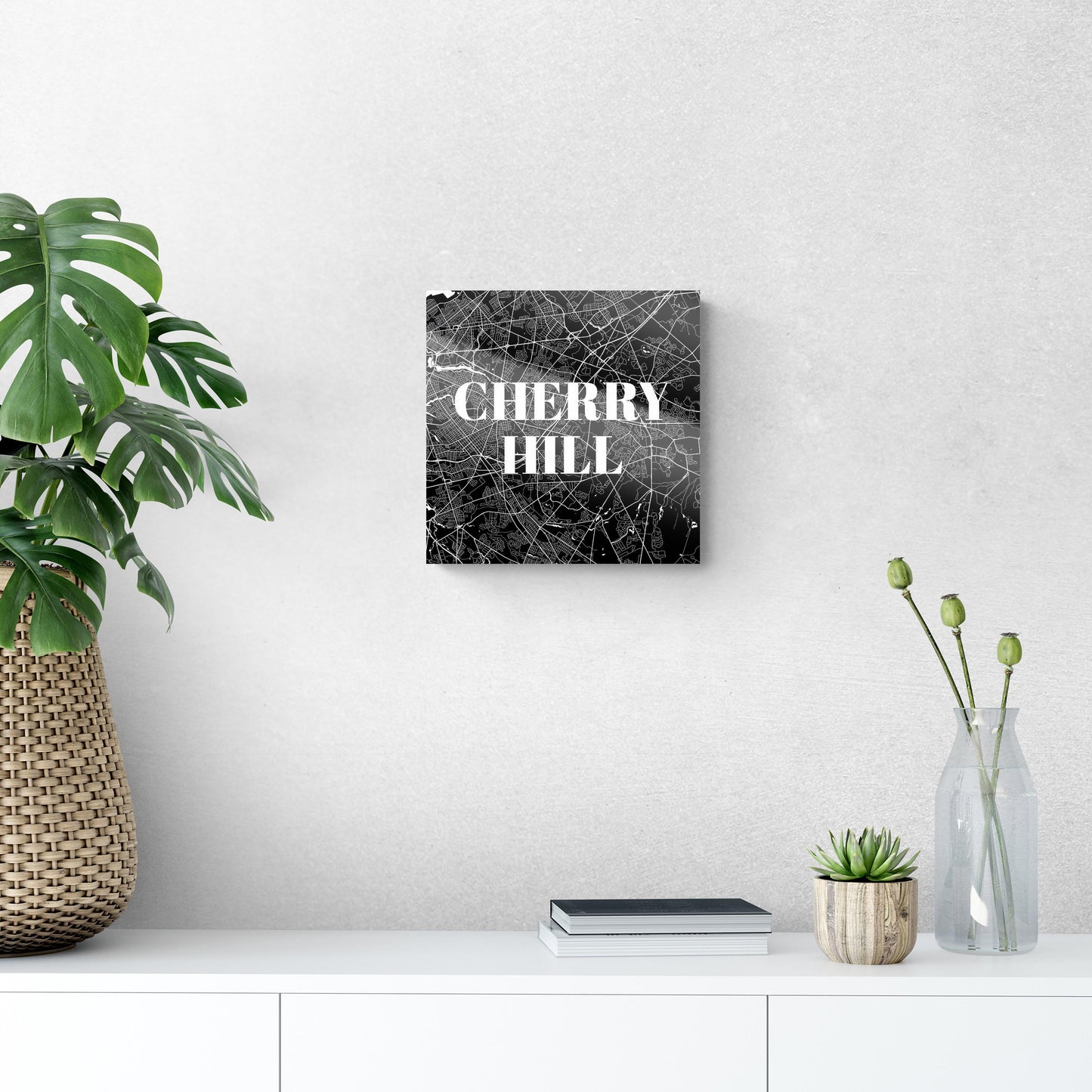 Minimalistic B&W New Jersey Cherry Hill Map | Hi-Def Glass Art | Eaches | Min 1