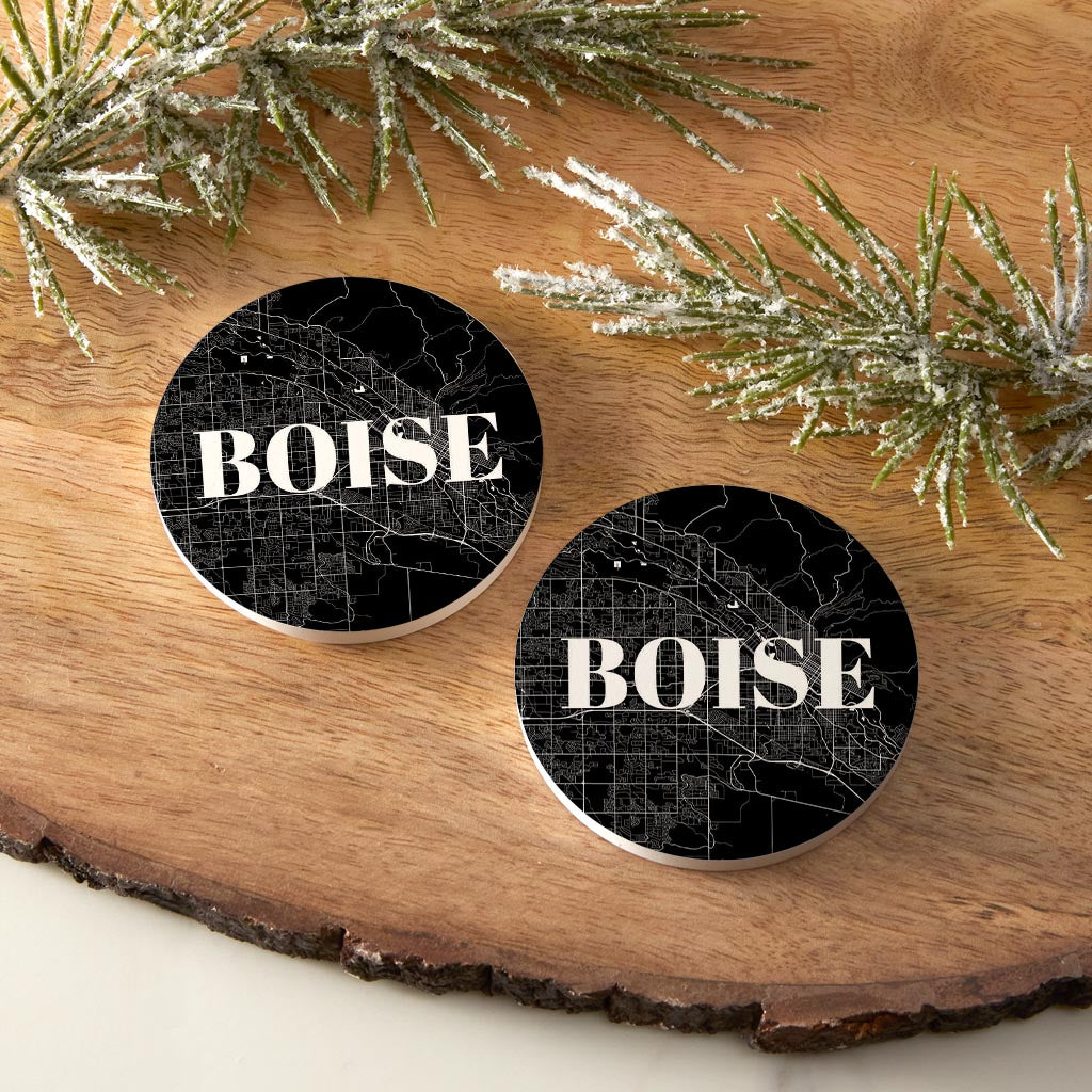 Minimalist B&W Idaho Boise Map | Absorbent Car Coasters | Set of 2 | Min 4
