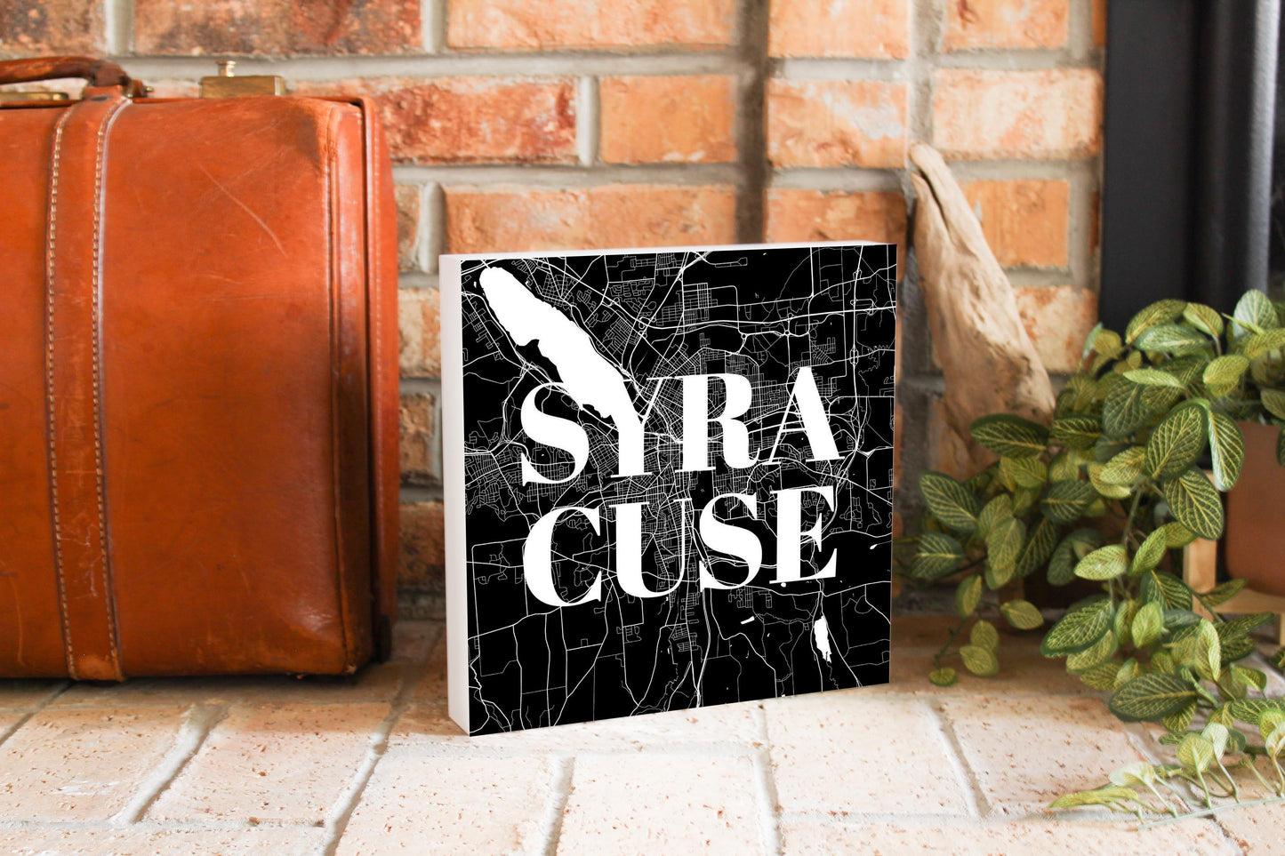 Minimalistic B&W New York Syracuse Map | Wood Block | Eaches | Min 2