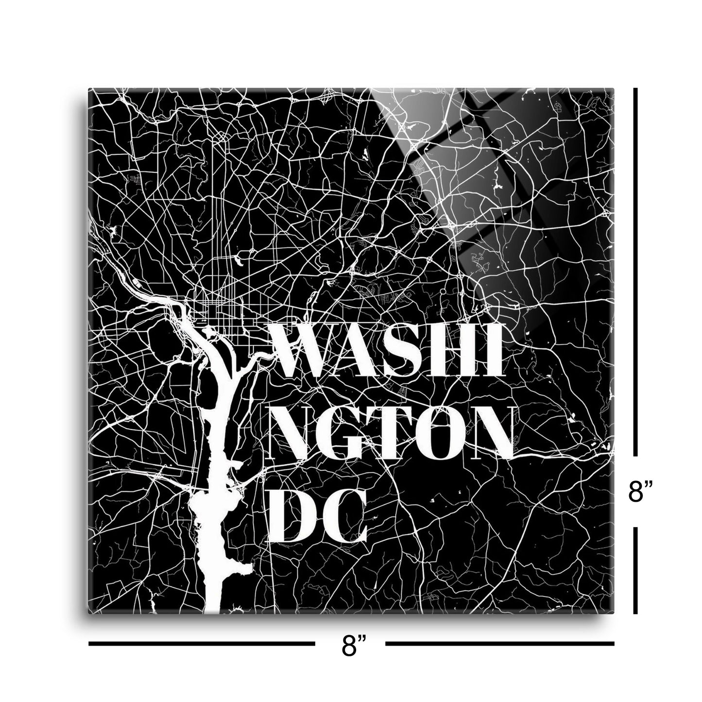 Minimalistic B&W Washington Dc Map | Hi-Def Glass Art | Eaches | Min 2