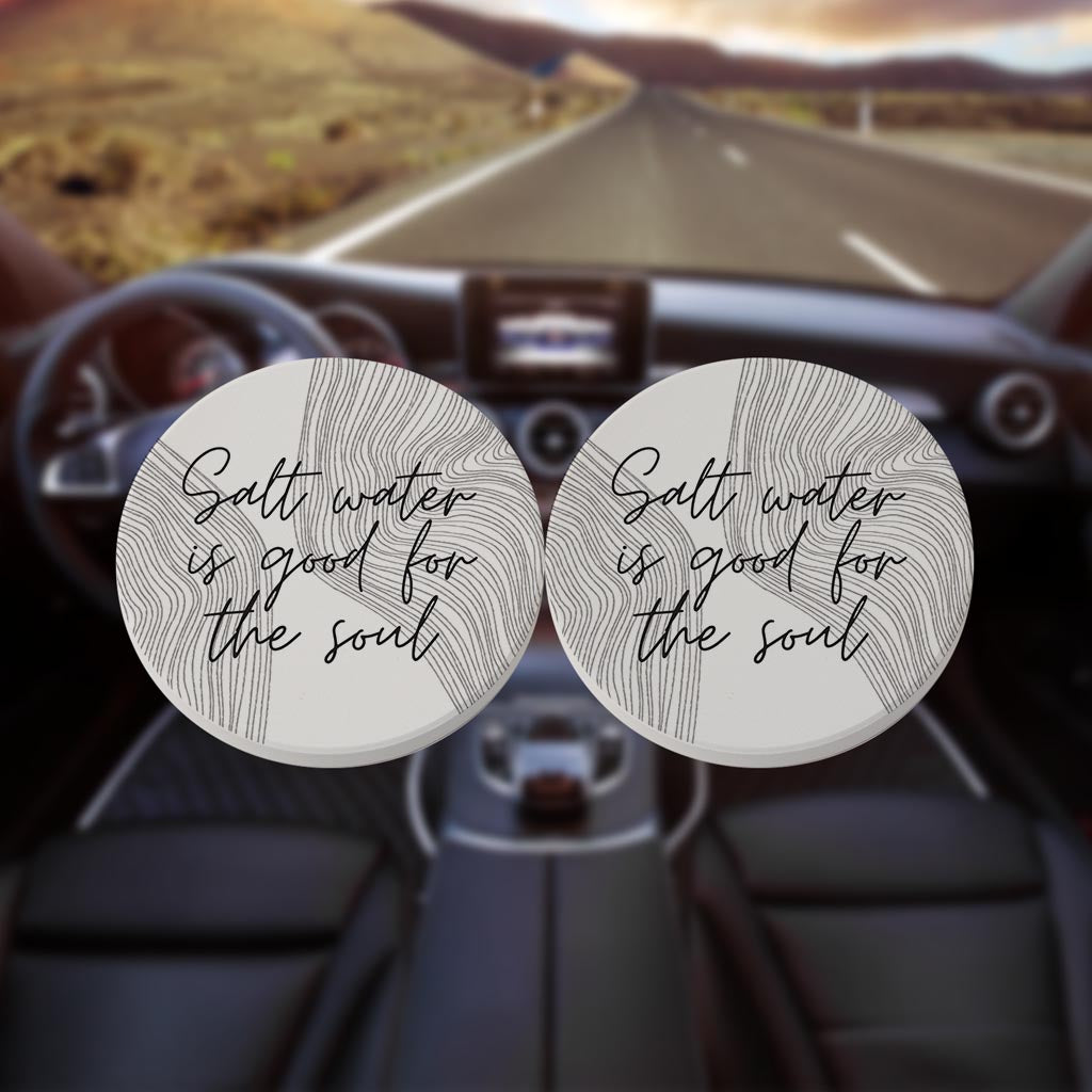 Minimalistic B&W Cape Cod Salt Water | Absorbent Car Coasters | Set of 2 | Min 4