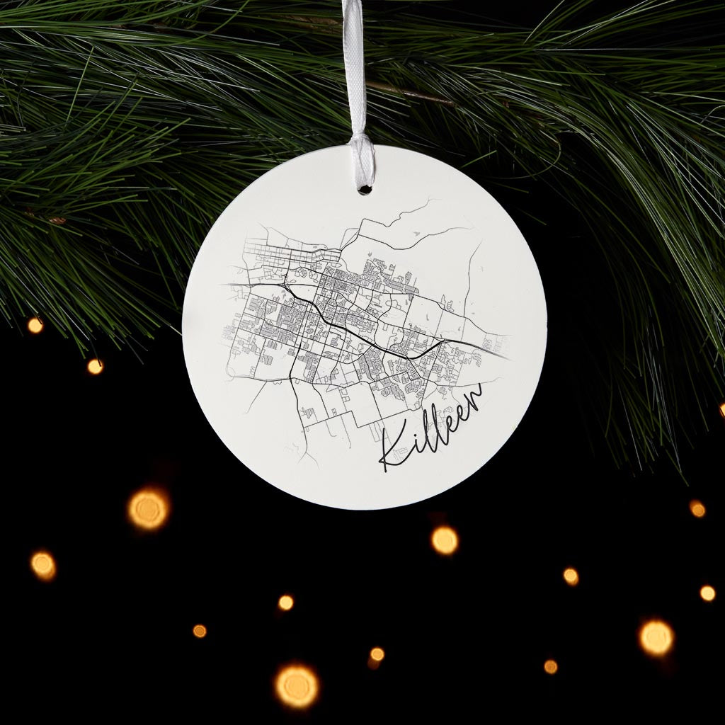 Minimalistic B&W Texas Killeen Circle Map | Wood Ornament | Eaches | Min 6