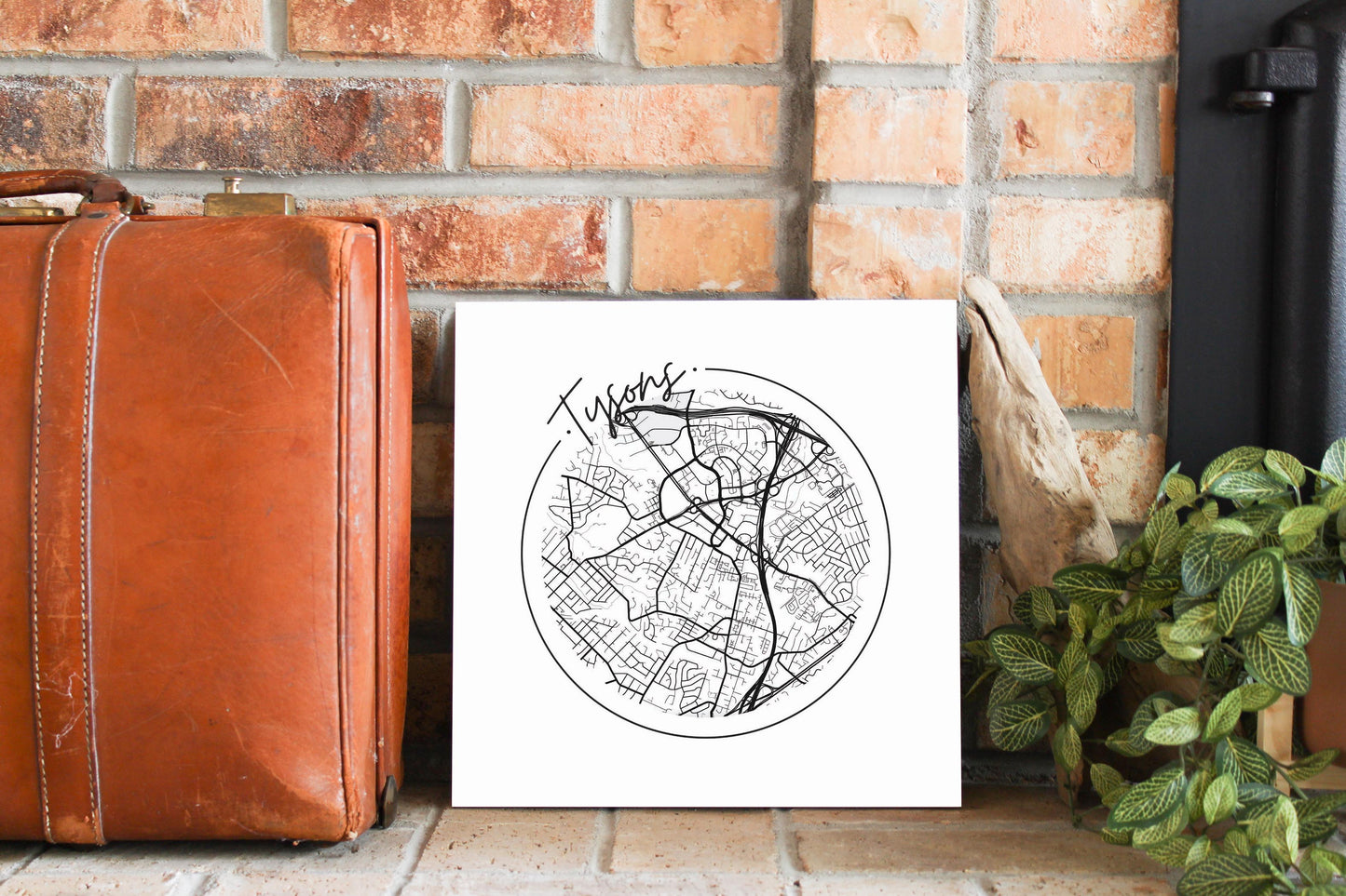 Minimalistic B&W Virginia Tysons Circle Map | Wood Sign | Eaches | Min 2