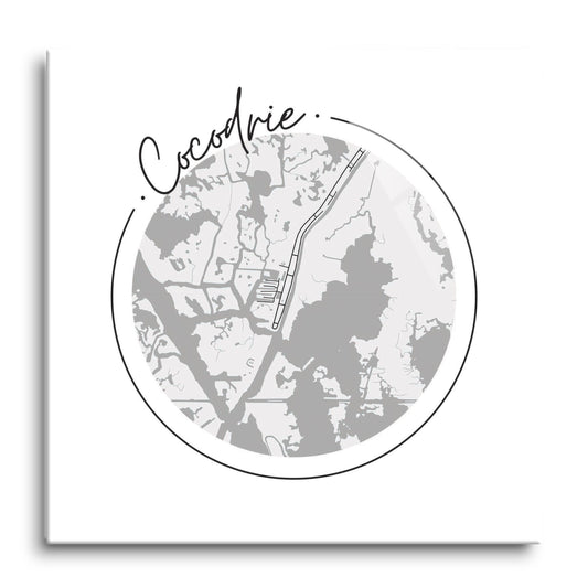 Minimalist B&W Louisiana Cocodrie Circle Map | Hi-Def Glass Art | Eaches | Min 1
