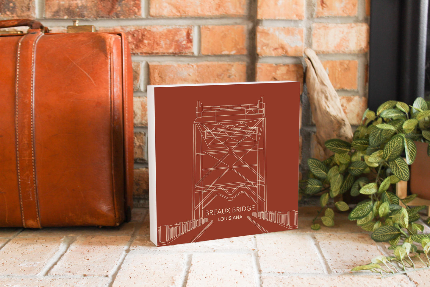 Modern Minimalist Louisiana Breaux Bridge Line Drawing | Wood Block | Eaches | Min 2