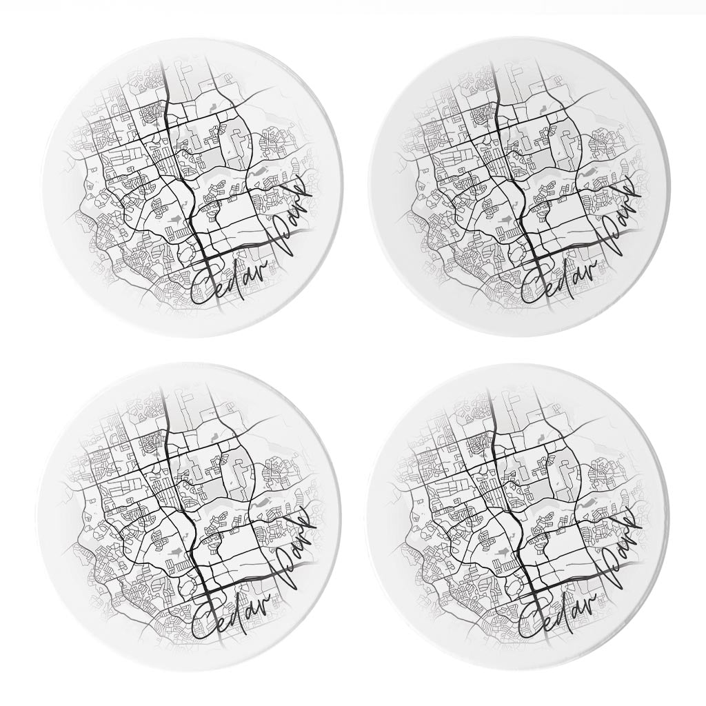 Minimalistic B&W Texas Cedar Park Circle Map | Absorbent Coasters | Set of 4 | Min 2