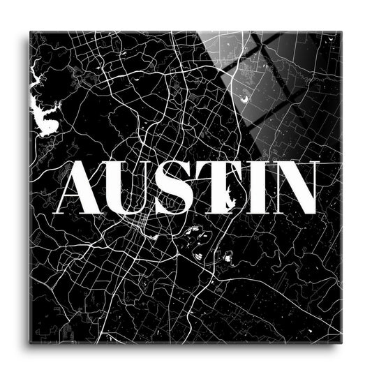 Minimalistic B&W Texas Austin Map | Hi-Def Glass Art | Eaches | Min 1