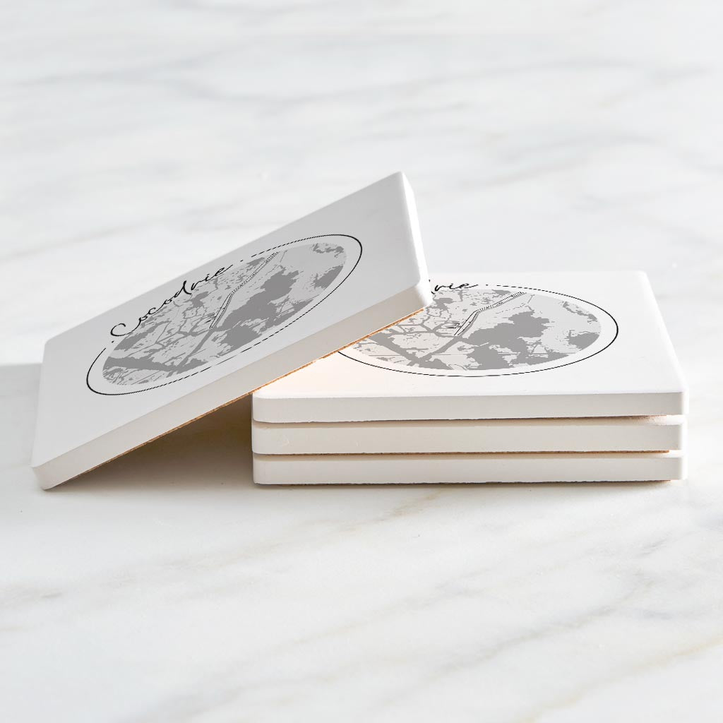 Minimalist B&W Louisiana Cocodrie Circle Map | Absorbent Coasters | Set of 4 | Min 2