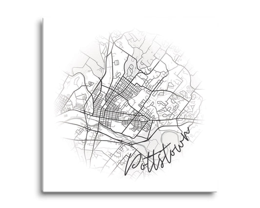 Minimalistic B&W Pennsylvania Pottstown Circle Map | Hi-Def Glass Art | Eaches | Min 2