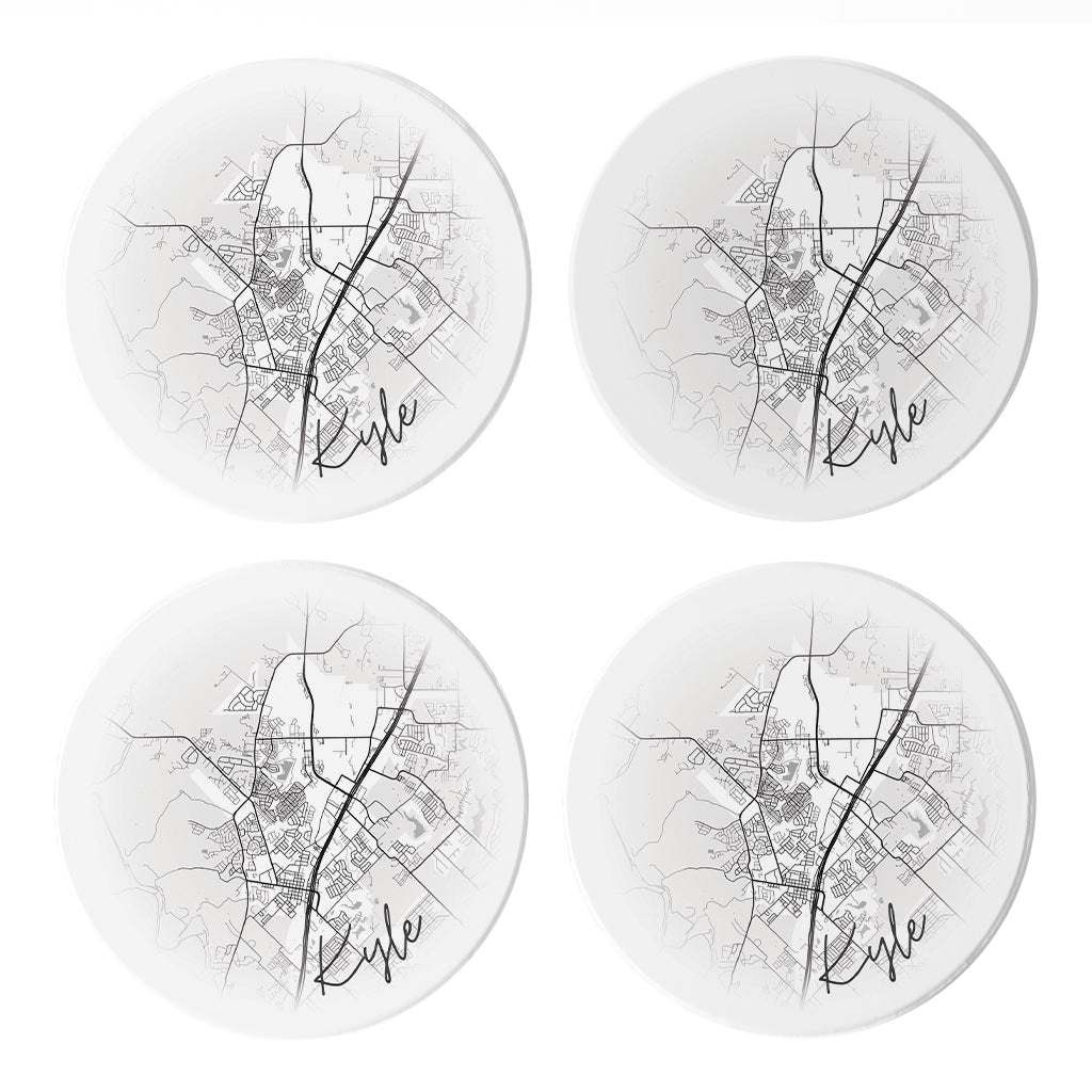 Minimalistic B&W Texas Kyle Circle Map | Absorbent Coasters | Set of 4 | Min 2