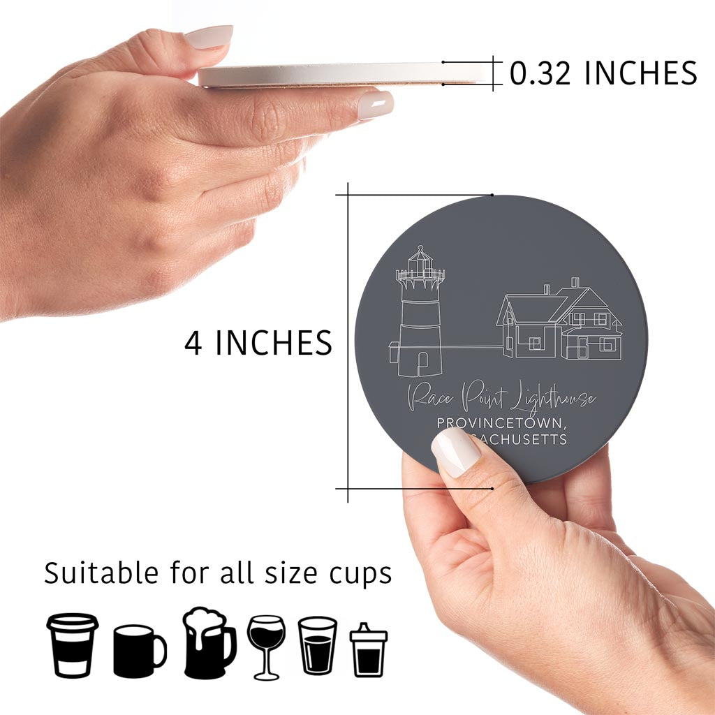 Race Point Lighthouse Muted Coastal | Absorbent Coasters | Set of 4 | Min 2