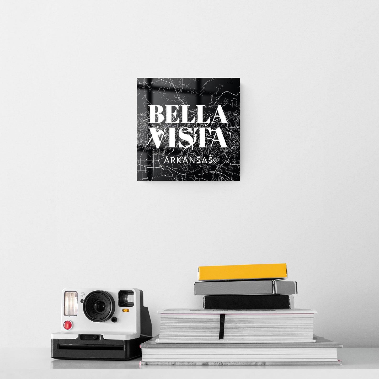 Minimalist B&W Arkansas Bella Vista Map State | Hi-Def Glass Art | Eaches | Min 2