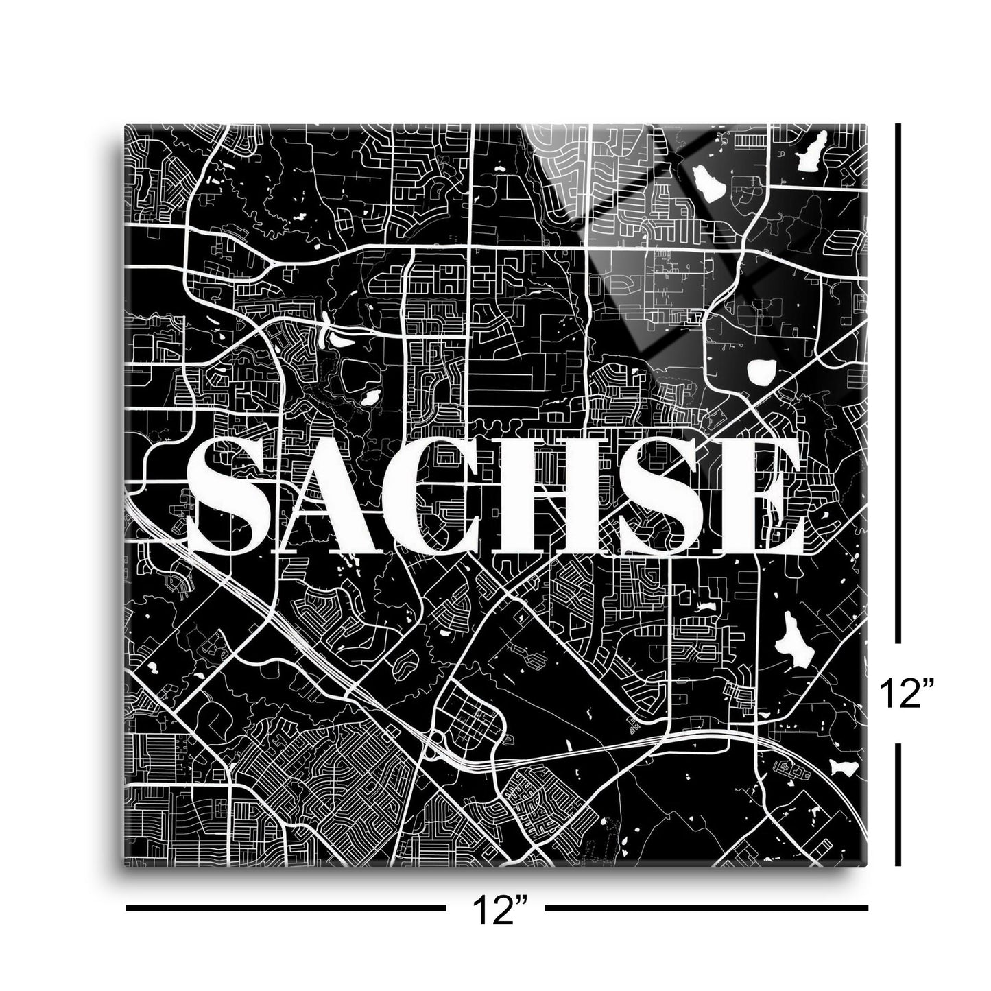 Minimalistic B&W Texas Sachse Map | Hi-Def Glass Art | Eaches | Min 1