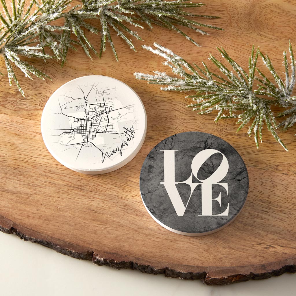 Minimalistic B&W Pennsylvania Nazareth Circle Love| Absorbent Car Coasters | Set of 2 | Min 4