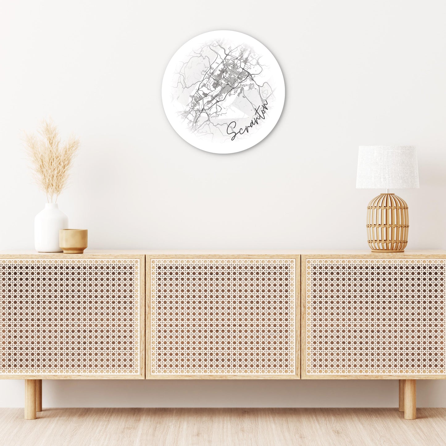 Minimalistic B&W Pennsylvania Scranton Circle Map | Wood Sign | Eaches | Min 1