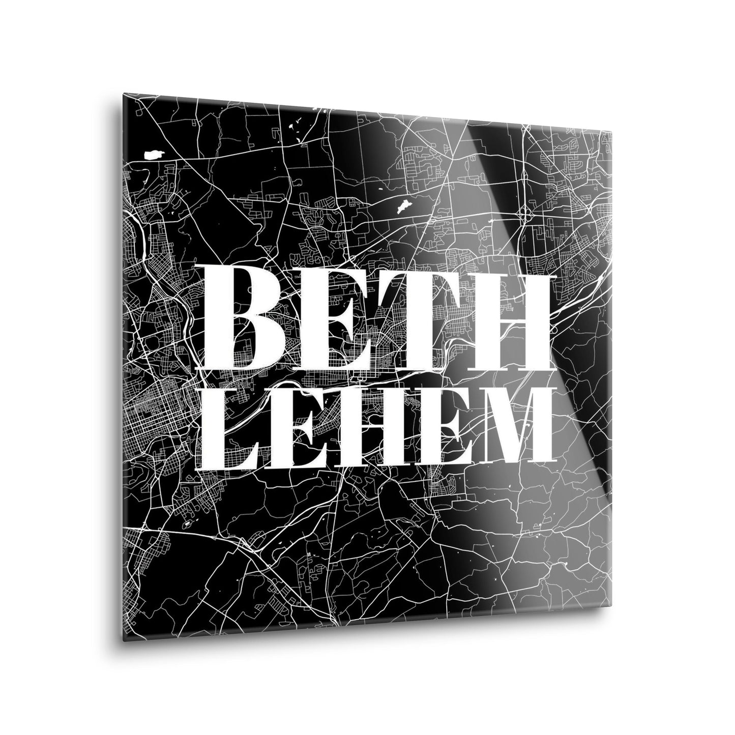 Minimalistic B&W Pennsylvania Bethlehem Map | Hi-Def Glass Art | Eaches | Min 2