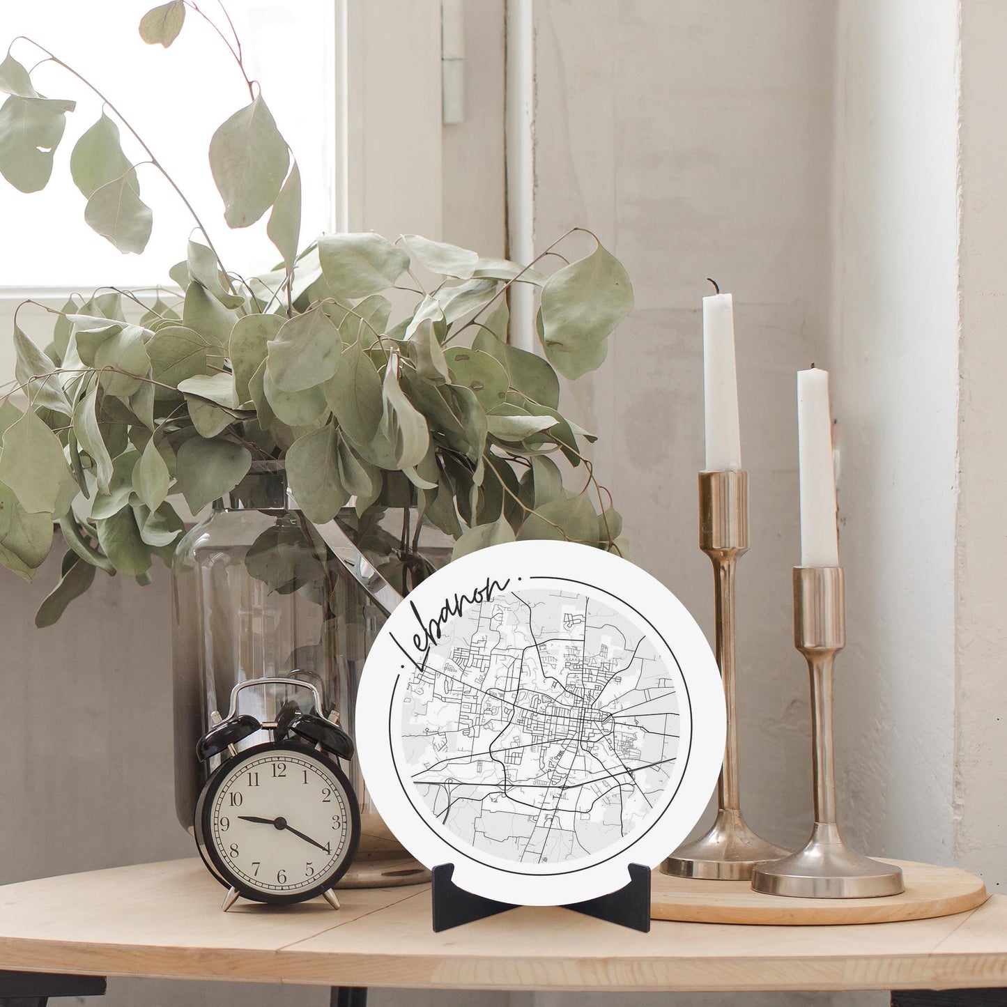 Minimalist B&W Tennessee Lebanon Circle Map | Wood Sign | Eaches | Min 1