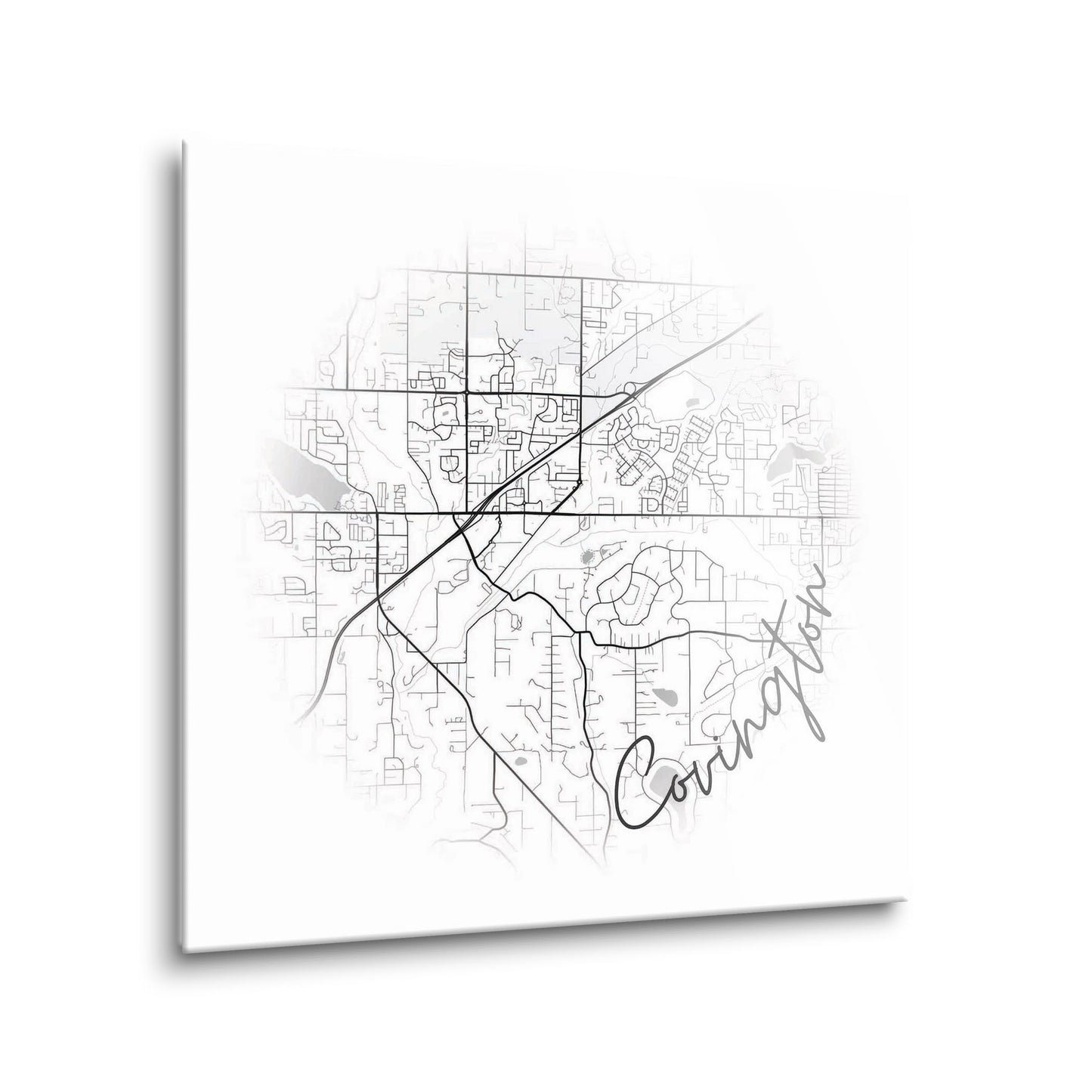 Minimalistic B&W Washington Covington Circle Map | Hi-Def Glass Art | Eaches | Min 1