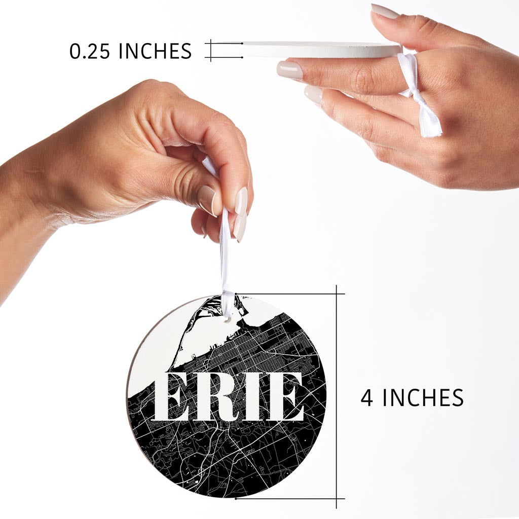 Minimalistic B&W Pennsylvania Erie Map| Wood Ornament | Eaches | Min 6