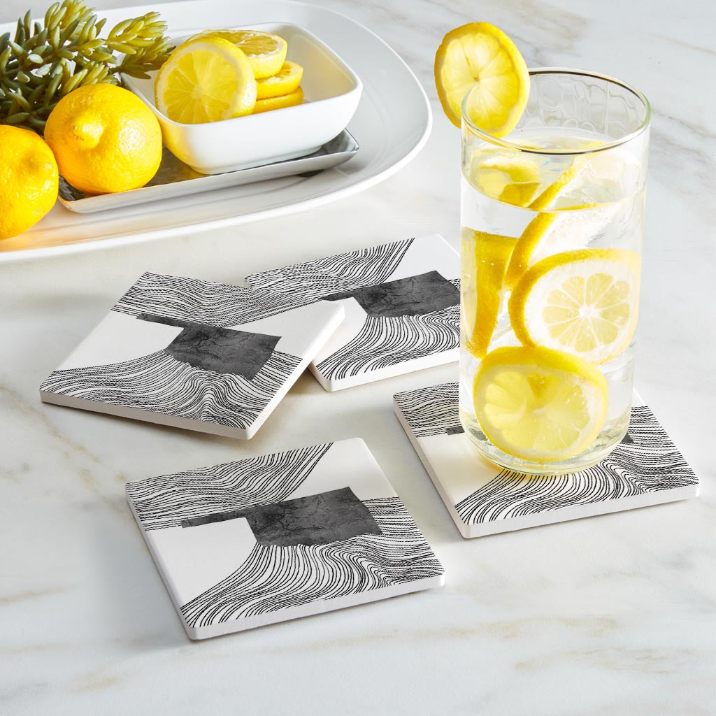Modern Oklahoma State Shape With Fluid Lines | Absorbent Coasters | Set of 4 | Min 2