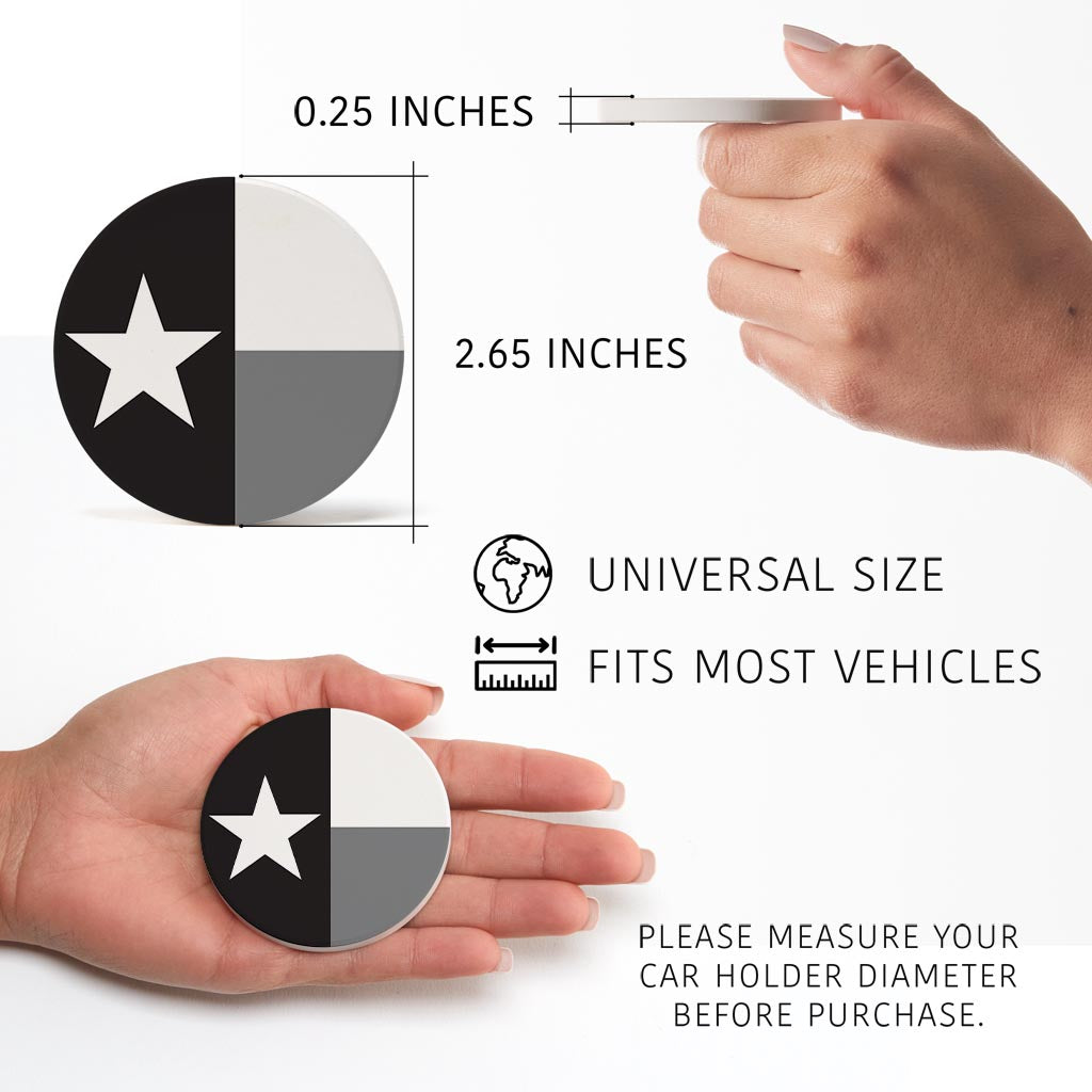 Minimalistic B&W Texas State Flag | Absorbent Car Coasters | Set of 2 | Min 4