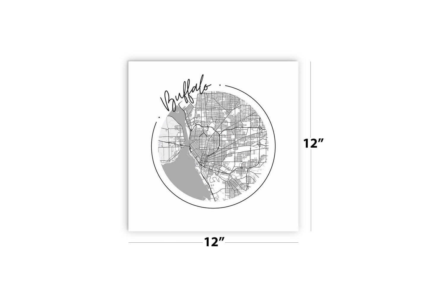Minimalistic B&W New York Buffalo Circle Map | Wood Sign | Eaches | Min 2