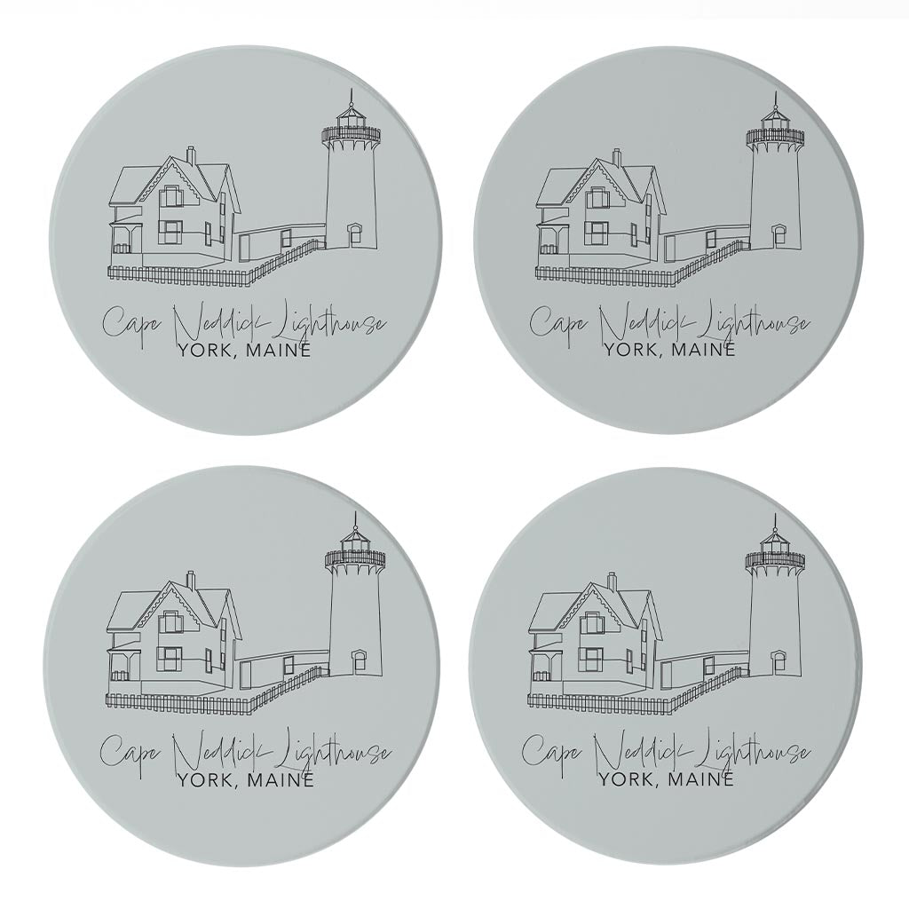 Cape Neddick Lighthouse Muted Coastal | Absorbent Coasters | Set of 4 | Min 2