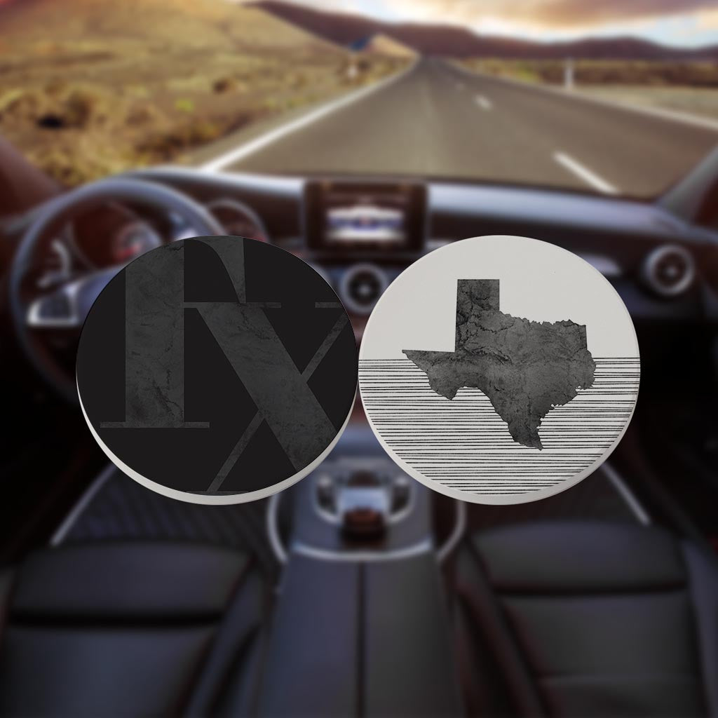 Modern Black White Texas Set | Absorbent Car Coasters | Set of 2 | Min 4