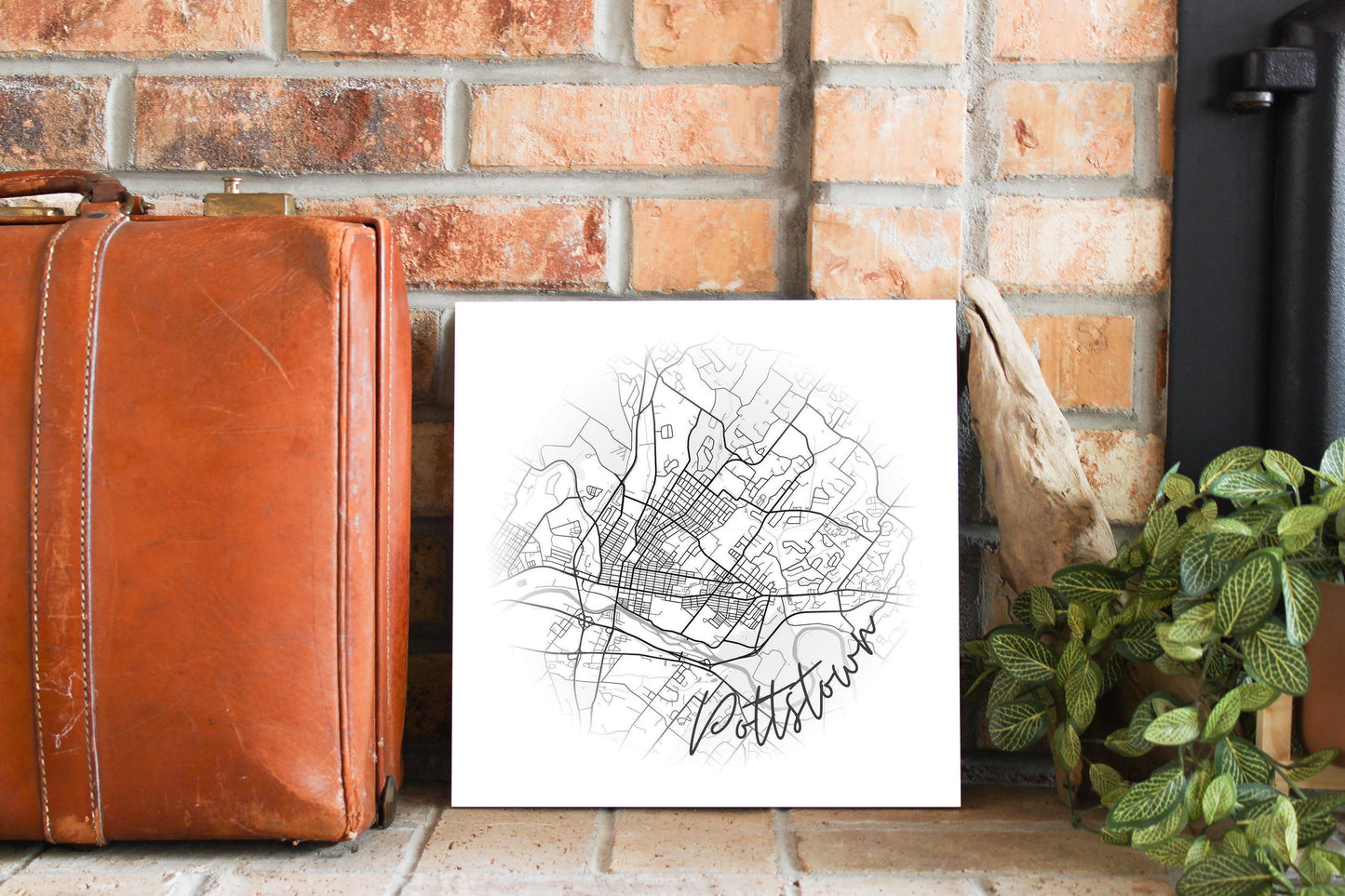 Minimalistic B&W Pennsylvania Pottstown Circle Map | Wood Sign | Eaches | Min 2
