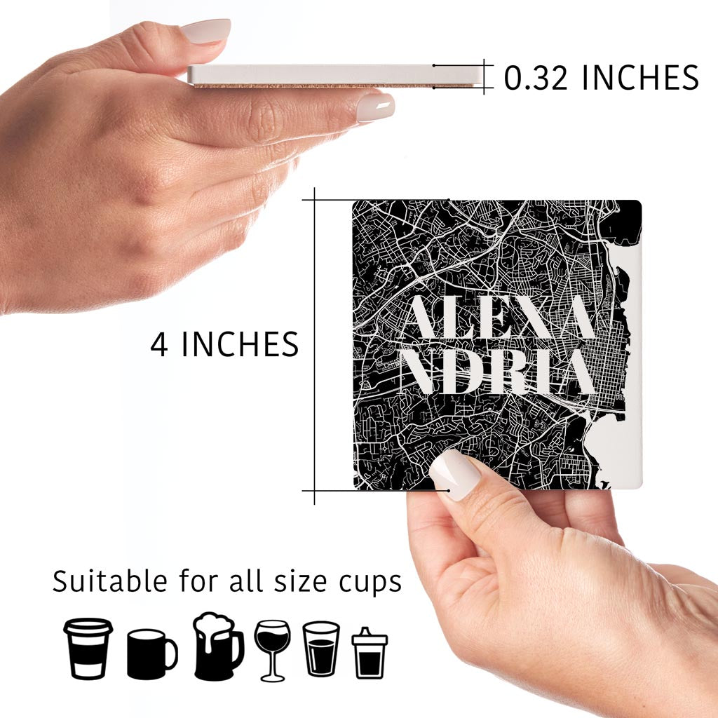 Minimalistic B&W Virginia Alexandria Maps | Absorbent Coasters | Set of 4 | Min 2