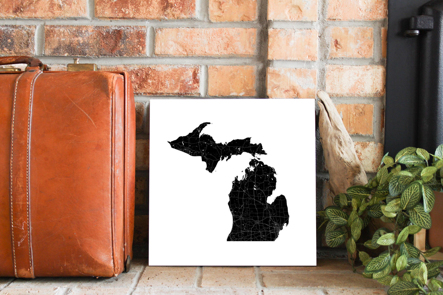 Minimalistic B&W Michigan Map Petoskey Star | Wood Sign | Eaches | Min 2
