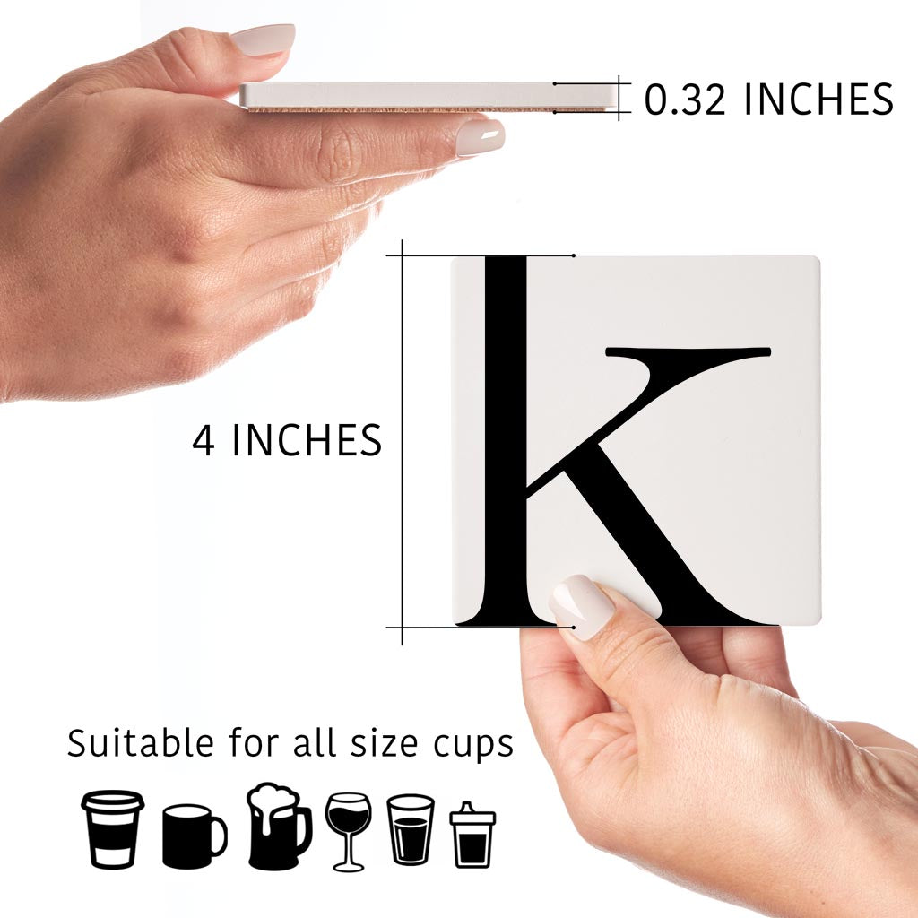 Minimal Monogram K | Absorbent Coasters | Set of 4 | Min 2