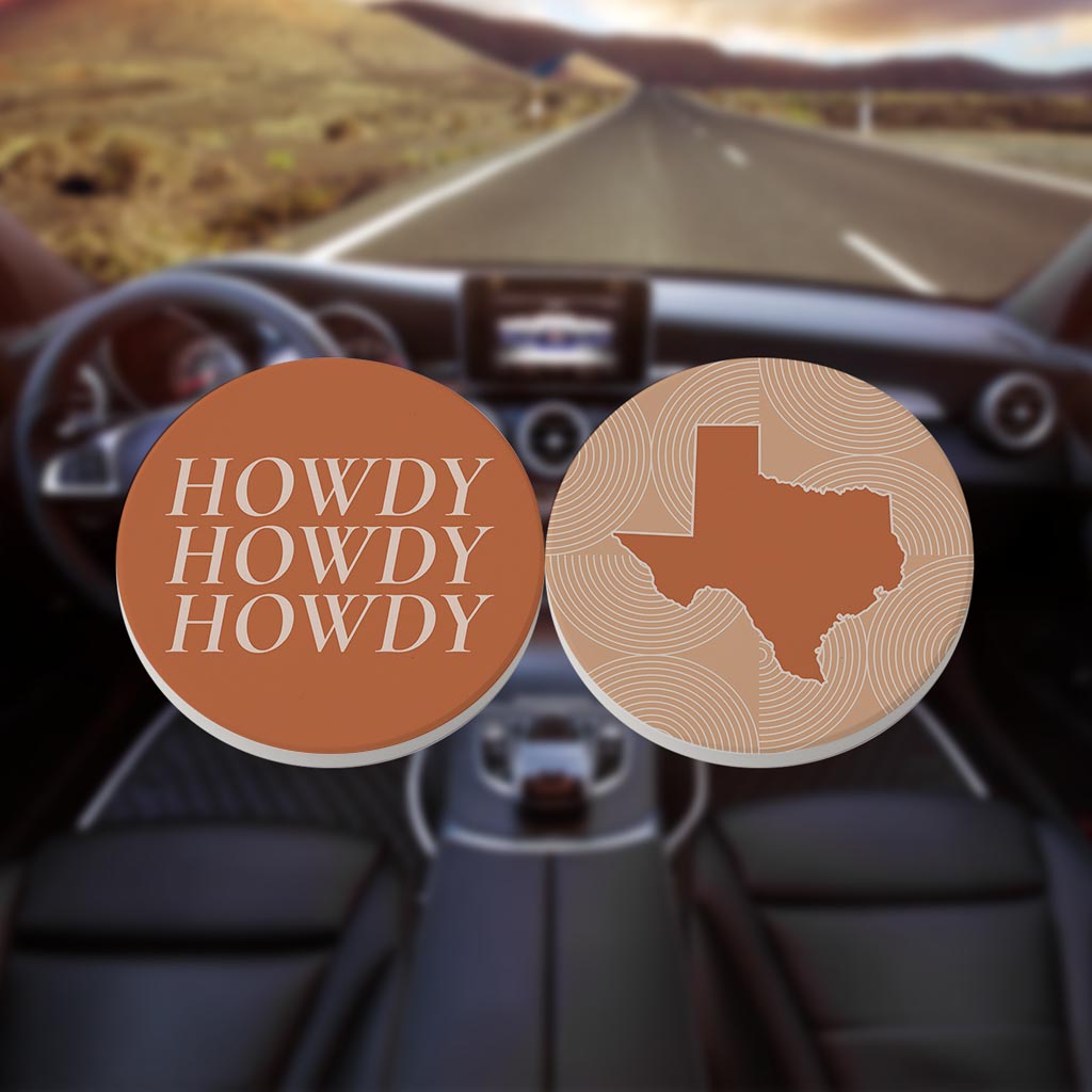 Modern Minimalist Texas Set | Absorbent Car Coasters | Set of 2 | Min 4