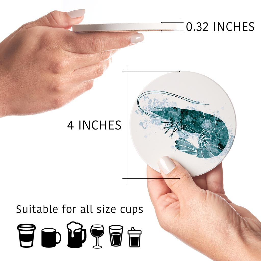 Blue White Water Color Shrimp | Absorbent Coasters | Set of 4 | Min 2