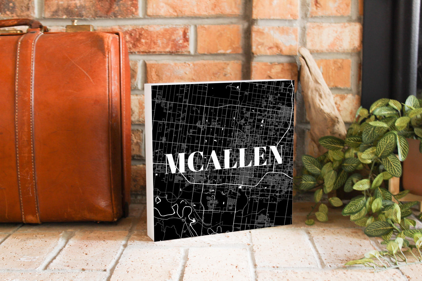 Minimalistic B&W Texas Mcallen Map | Wood Block | Eaches | Min 2