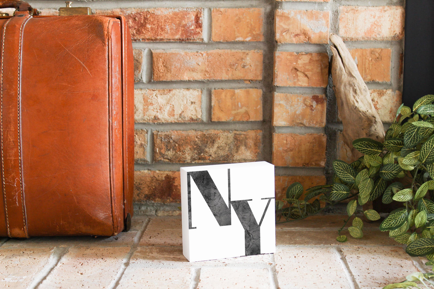 Minimalistic B&W New York White Initials | Wood Block | Eaches | Min 4