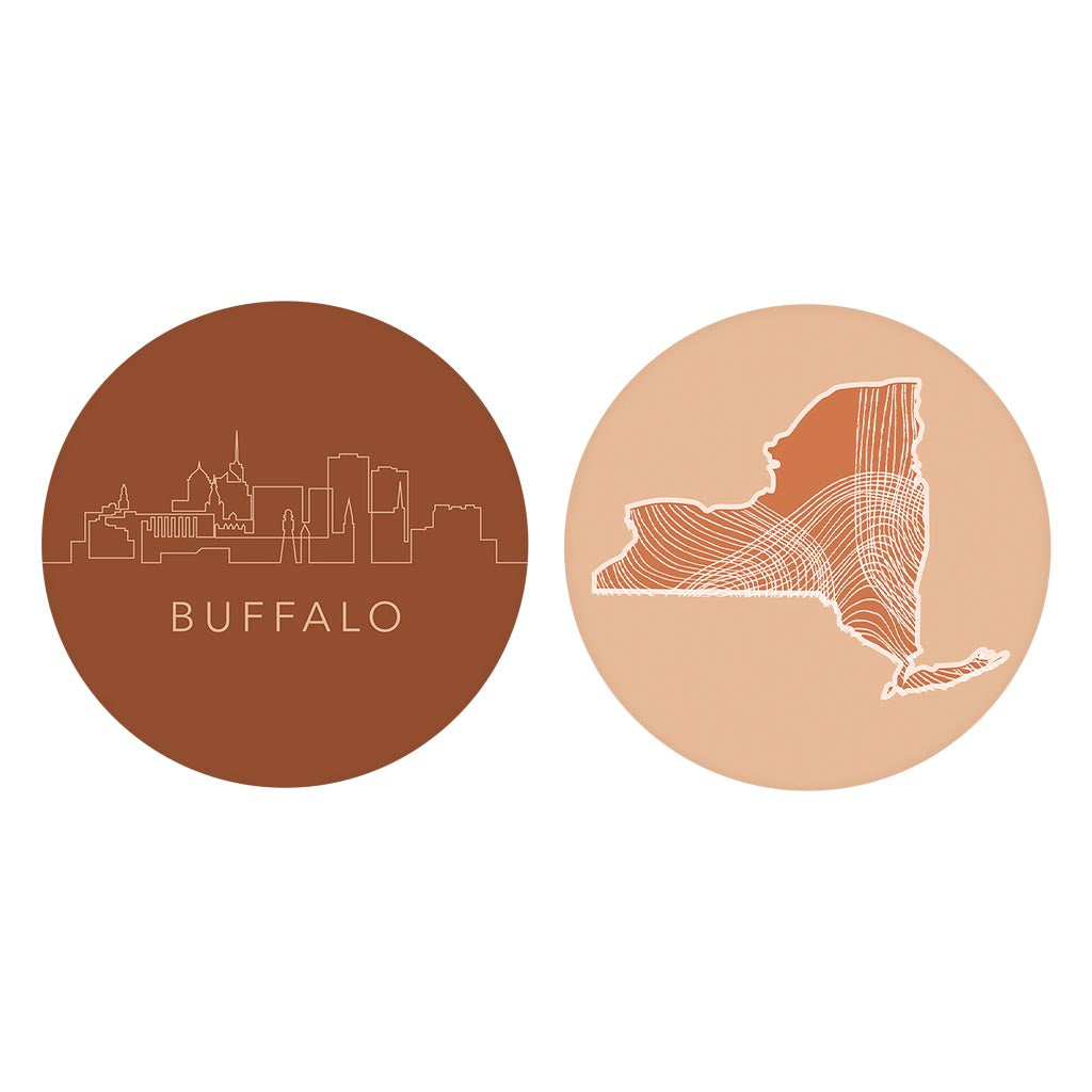 Modern Minimalist New York Buffalo Skyline State| Absorbent Car Coasters | Set of 2 | Min 4