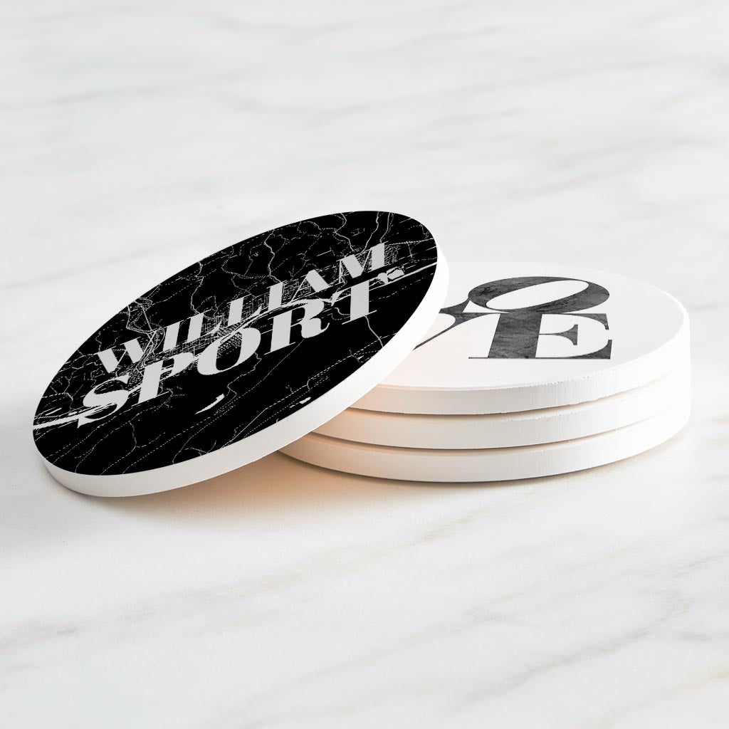 Minimalistic B&W Pennsylvania Williamsport Maps Love | Absorbent Coasters | Set of 4 | Min 2