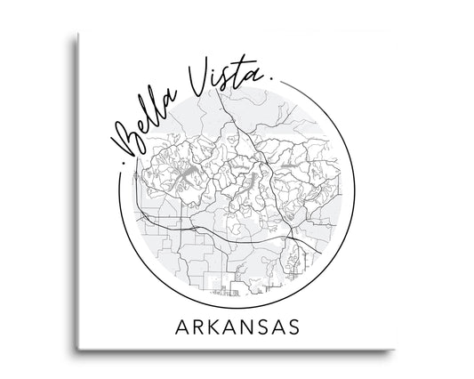 Minimalist B&W Arkansas Bella Vista Circle Map State | Hi-Def Glass Art | Eaches | Min 2