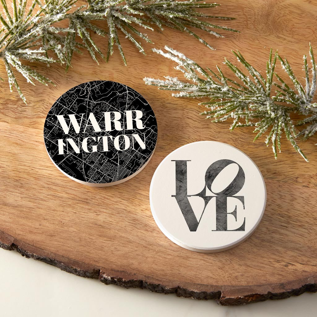 Minimalistic B&W Pennsylvania Warrington Map Love| Absorbent Car Coasters | Set of 2 | Min 4
