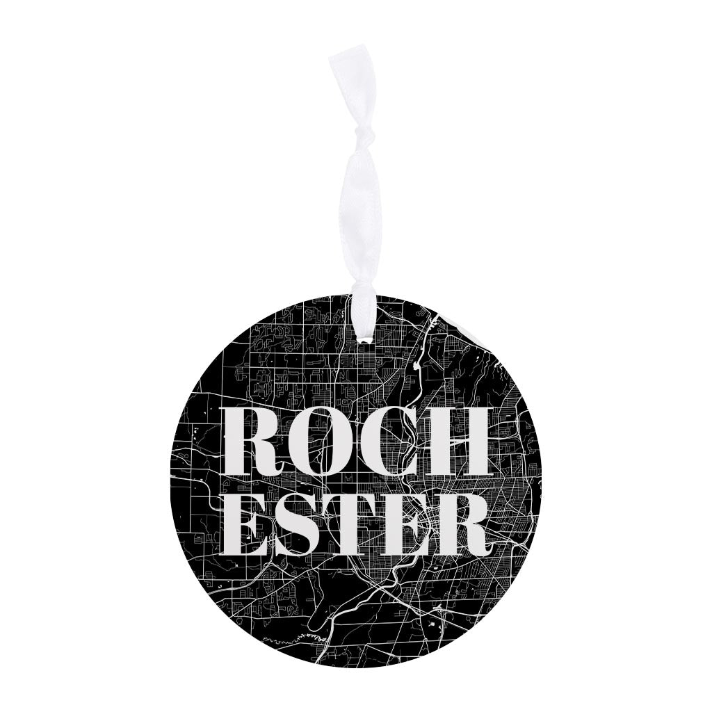 Minimalistic B&W New York Rochester Map | Wood Ornament | Eaches | Min 6