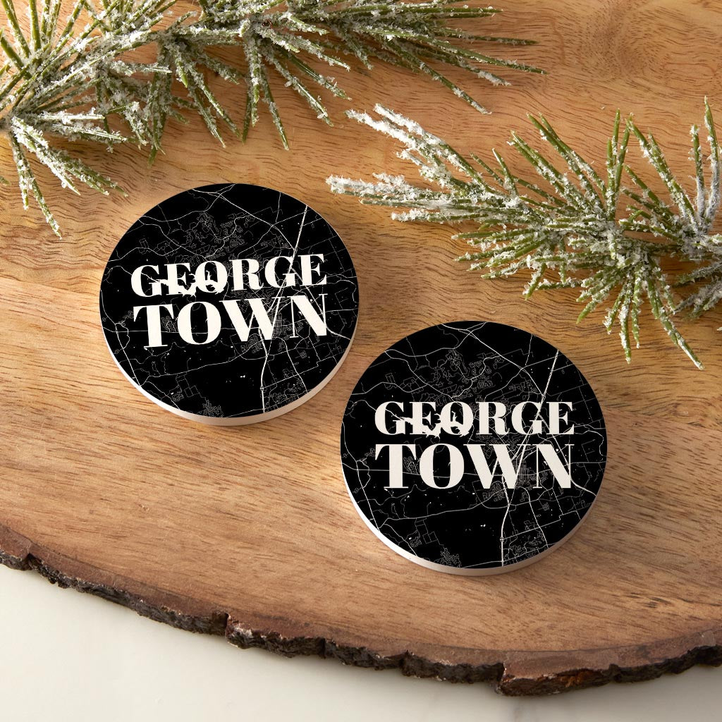 Minimalistic B&W Texas Georgetown Map | Absorbent Car Coasters | Set of 2 | Min 4