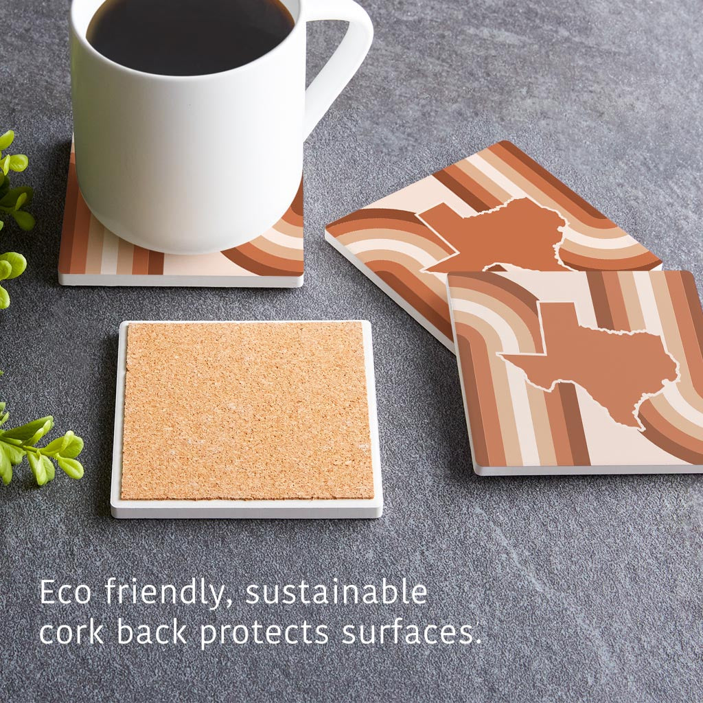 Modern Minimalist Texas State Shape Retro Lines | Absorbent Coasters | Set of 4 | Min 2