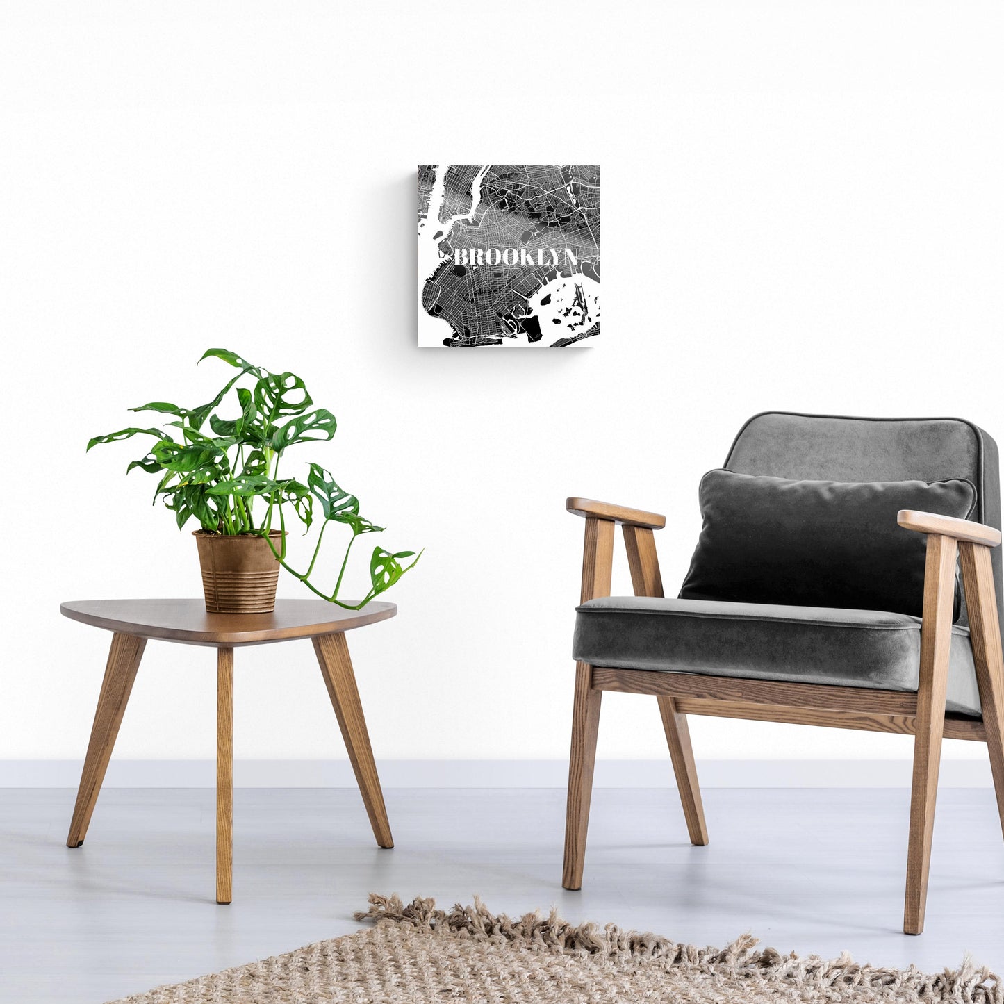 Minimalistic B&W New York Brooklyn Map | Hi-Def Glass Art | Eaches | Min 1