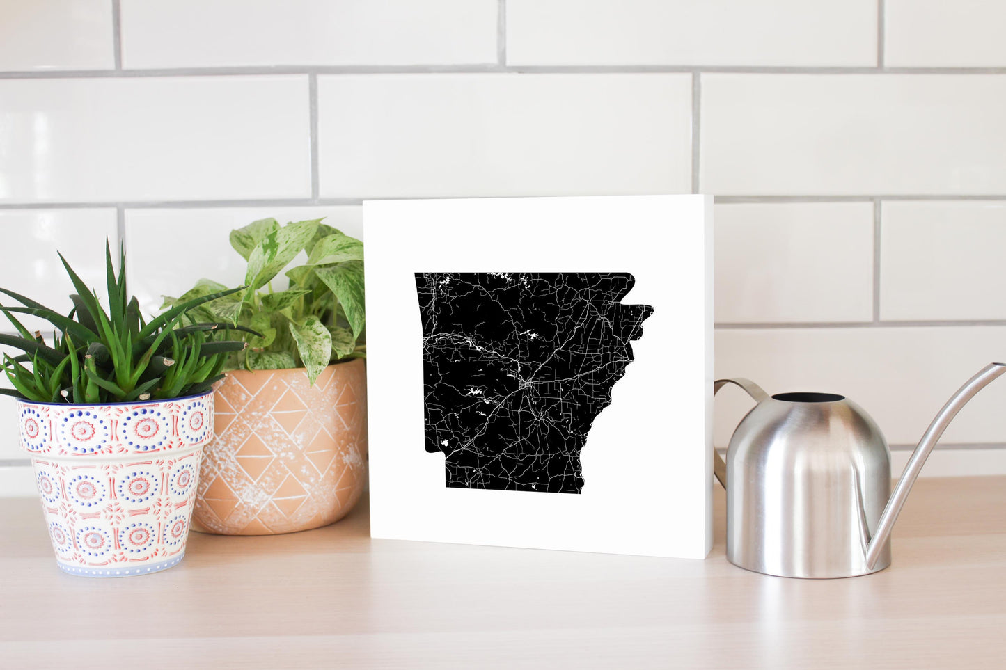 B&W Minimalist Arkansas Map | Wood Block | Eaches | Min 2