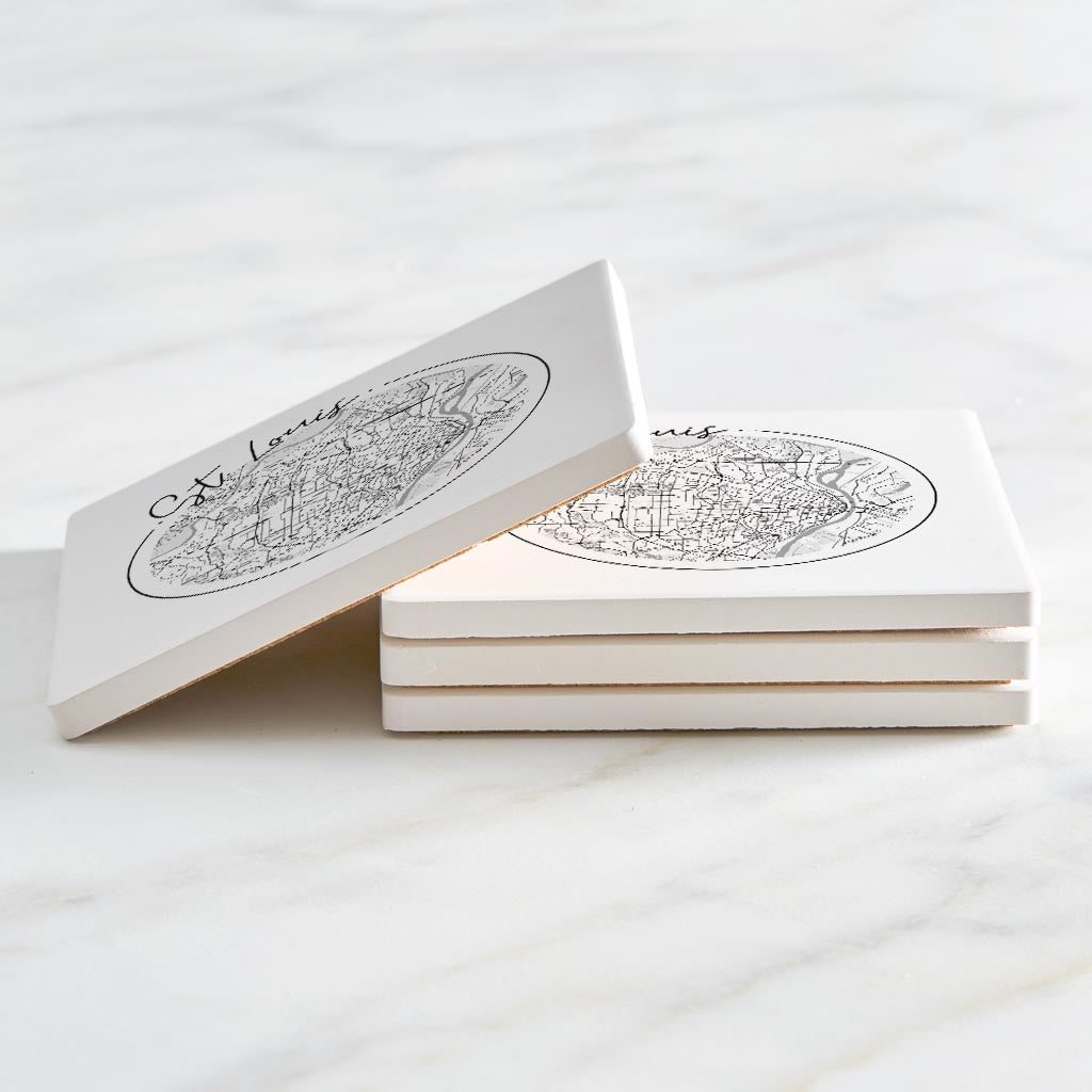 Minimalist B&W Missouri St Louis Circle Map | Absorbent Coasters | Set of 4 | Min 2