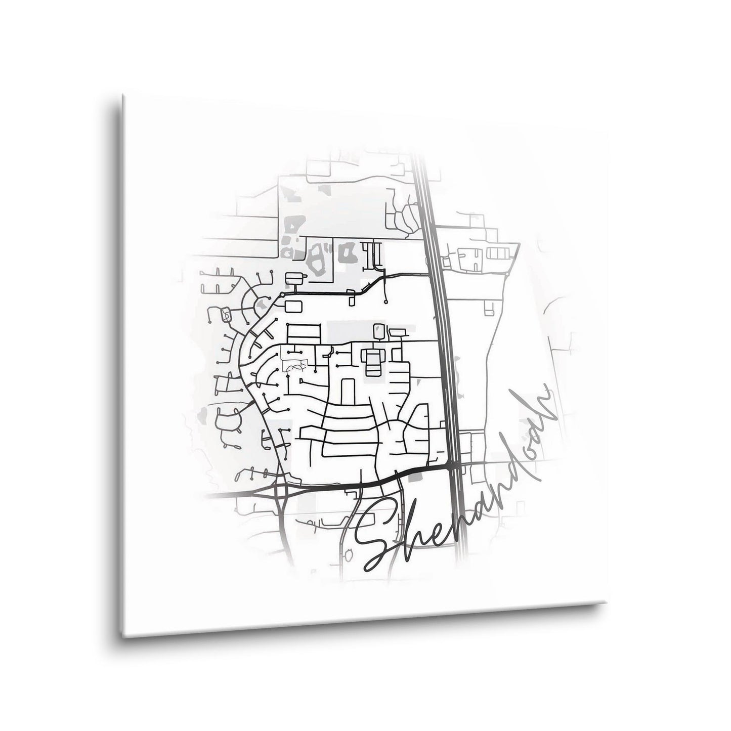 Minimalistic B&W Texas Shenandoah Circle Map | Hi-Def Glass Art | Eaches | Min 1